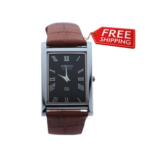 Modern Classic Style Black Dial Seiko Slim Vintage Quartz Men&#39;s Wrist Watch