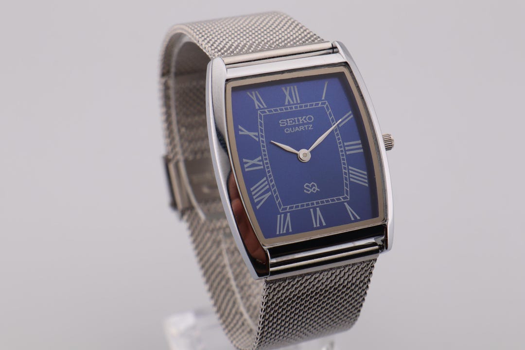 Vintage Seiko Tank Watch: Blue Dial, Stainless Steel Bracelet - Etsy