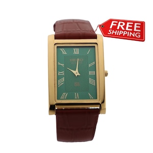 Rare Dress Style Seiko Slim Vintage Quartz Men&#39;s  Wrist Watch Green Dial