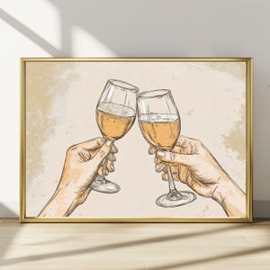 Prost Wandkunst - Handgezeichneter Champagner-Toast zum Ausdrucken | Küche Bar Dekor | Esszimmer Wein Kunstdruck | Digitaler Download