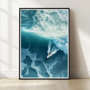 Surfer Wall Art Print | Aerial Surfing Photography | Ocean Wave Art | Coastal Beach Decor | Surf Poster for Home or Office | Printable