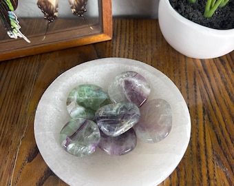Rainbow Fluorite Thumb Stone, Natural Crystal Worry Stone