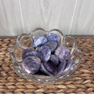 Purple Lepidolite Smooth Polished Flat Stones - Meditation Pocket Crystal for Nurturing and Calming