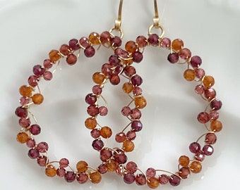 Garnet Hoops / Gemstone Hoops / Gold Filled / Garnet Earrings / Red Earrings / Unique Earrings / Gift For Her / OOAK / Lightweight Earrings