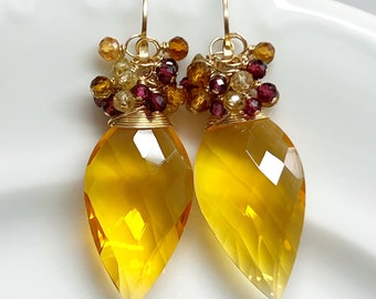 Yellow Hydro Quartz Statement Earrings // Fall Earrings // Gold Filled // Unique Earrings // Fancy Earrings // OOAK Earrings // Gift For Her