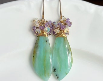 Rare Peruvian Opal Earrings  // Gemstone Earrings // Cluster Earrings // Unique Earrings // Fancy Earrings // Gold Filled