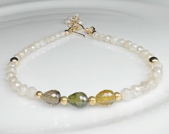 Dainty Tourmaline & White Silverite Bracelet / Gold Filled / Beaded Bracelet / Unique Bracelet / Tourmaline Jewelry / Gift For Her / OOAK