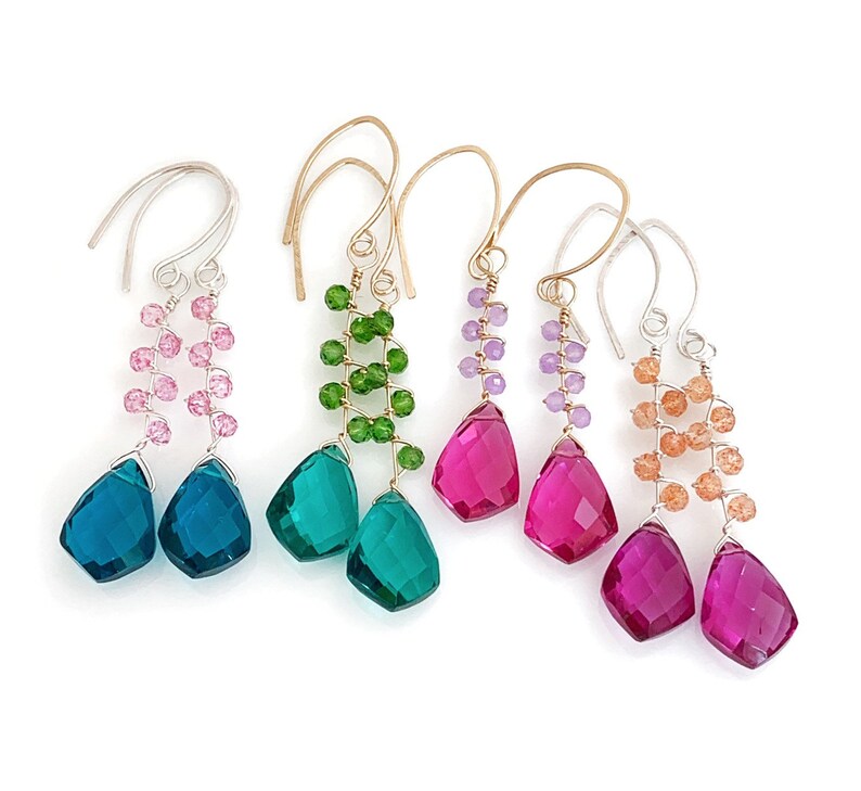 AAA Pink Quartz /& Lavender Chalcedony Vine Earrings Gold Filled Gemstone Dangles Artisan Jewelry Gift For Her