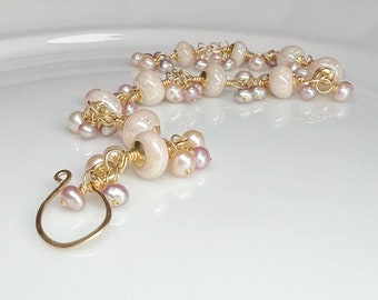 Ivory Silverite & Pearl Cluster Bracelet / Gold Filled / Pearl Bracelet / Neutral Bracelet / Fancy Bracelet / OOAK Bracelet / Gift For Her