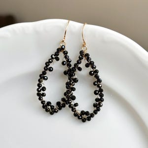Black Spinel Hoop Earrings / Gemstone Earrings / Gold Filled / Gift For Her / Unique Earrings / OOAK / Gemstone Hoops
