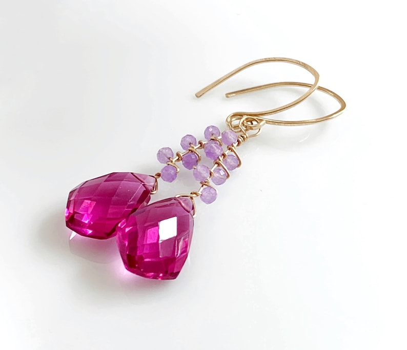 AAA Pink Quartz /& Lavender Chalcedony Vine Earrings  Gold Filled  Gemstone Dangles  Artisan Jewelry  Gift For Her