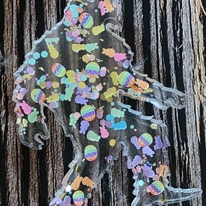 Hoppy Easter Clear Resin Big Foot or Yeti Keychain