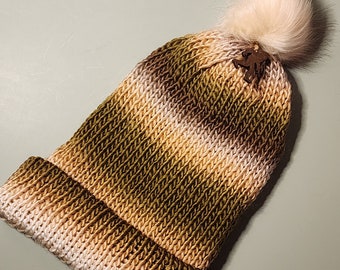 Big Foot Sasquatch Hand Knit Brown Ombre Beanie