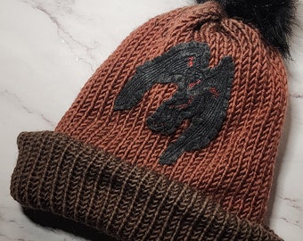 Mothman Hand Knit Brown and Red Ombre Beanie