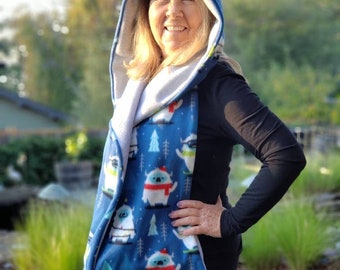 Yeti or Abominable Snowman Hooded Scarf with Pockets