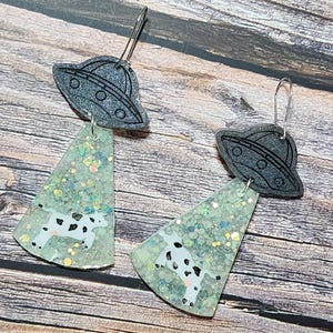 Glow in the Dark Alien UFO UAP Cow Abduction Resin Earrings