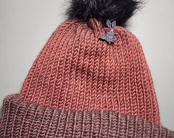 Mothman Hand Knit Brownish Red Ombre Beanie