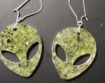 Peridot Crystal Filled Alien Head Resin Earrings