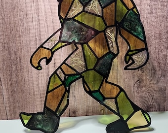 Big Foot Sasquatch Yowie Skookum Faux Stained Glass Resin Art Piece