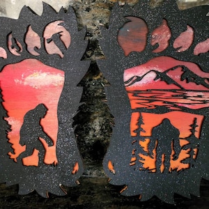 Big Foot Scene Sasquatch 3D Layered Laser Cut Wood Art Piece