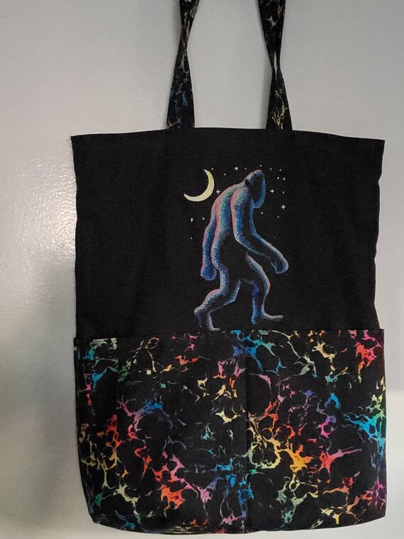 Rainbow Moonlit Yeti or Abominable Snowman Tote Bag Eco Friendly Tote Bag  Shopping Bag 