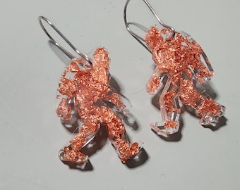 Big Foot Sasquatch Copper Flake Filled Resin Earrings