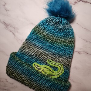 Loch Ness Monster Hand Knit Blues and Greens Beanie