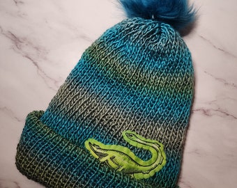 Loch Ness Monster Hand Knit Blues and Greens Beanie