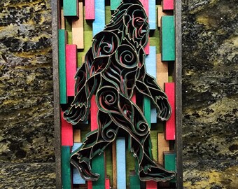 Big Foot Sasquatch Geometric 3D Layered Laser Cut Wood Art Piece