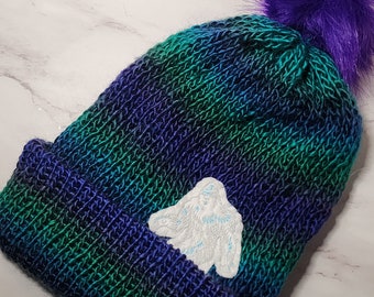 Yeti Abominable Snowman Hand Knit Aurora Borealis Ombre Beanie