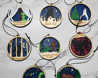 Merry Cryptmas Cryptozoology Wood Handpainted Ornaments