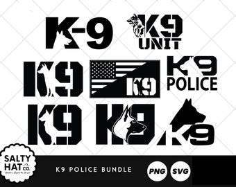 K9 Police Dog Silhouette Bundle, SVG, PNG (Instant Download)