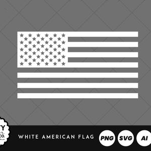 May include: White American flag design with stars and stripes. The flag is displayed on a gray background. The image includes the text "WHITE AMERICAN FLAG" and file type icons for PNG, SVG, AI, and PDF.