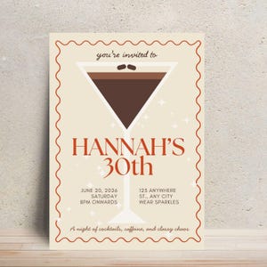 Espresso Martini Einladung zum 30. Geburtstag • Bearbeitbare Canva-Vorlage • Cocktail-Party druckbare Einladung • Klassischer Geburtstags-Download für Erwachsene