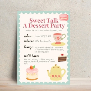 Dessert Einladung • Bearbeitbare Canva Vorlage • Süßes Gespräch Tee & Leckereien Party • Druckbare Einladung für Frauenabend oder Brunch