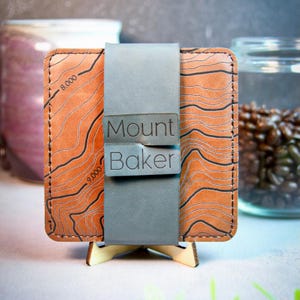 Sous-bocks topographiques Mount Baker - Carte topographique du mont Baker, lot de 4, cuir végétalien marron