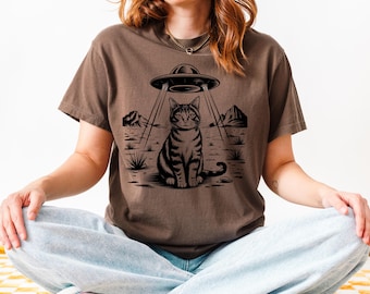 Vintage UFO Cowboy Katzen Shirt, Wild West Kätzchen Shirt, Retro 90er Jahre Western T-Shirt, Retro T-Shirt, Rodeo Shirt, lustiges Gag Geschenk T-Shirt, Meme Shirt