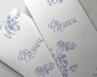 Sobre azul con diseño floral para dinero de Eid / Regalo de Eid Mubarak (Descarga digital)