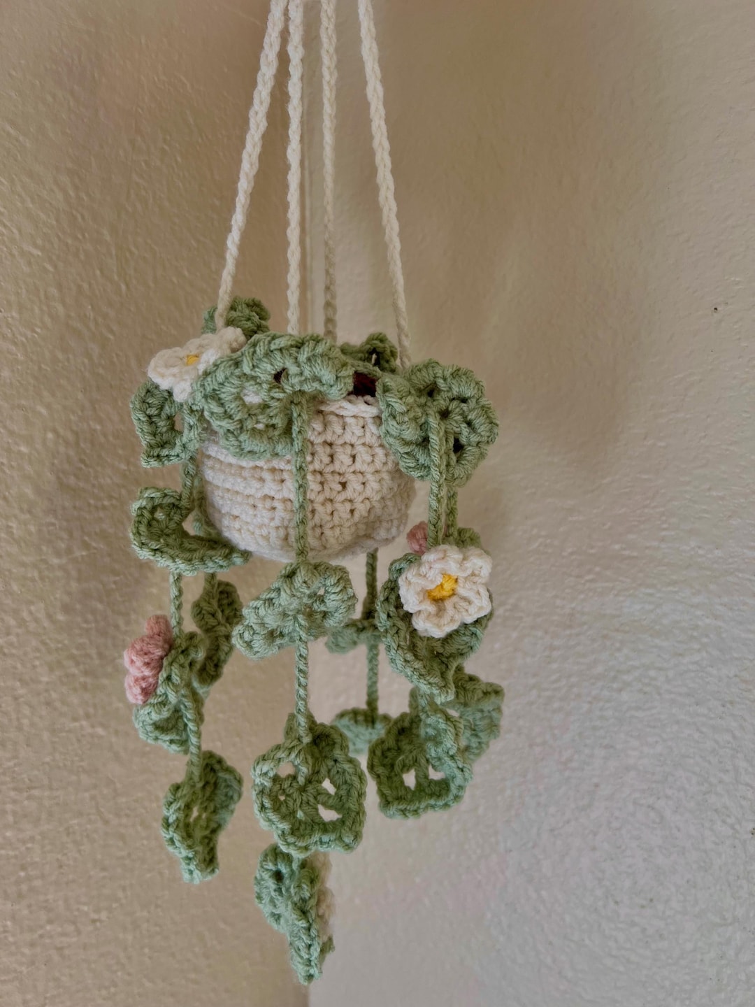Handmade Crochet Hanging Plant With Flowers | Crochet Gift - Etsy