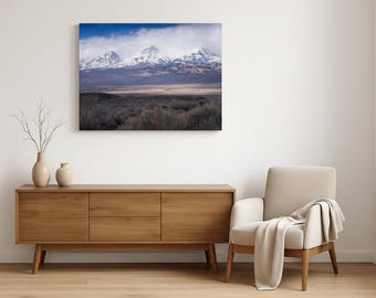 シエラネバダ山脈の山頂のキャンバスプリント、素朴な壁アート