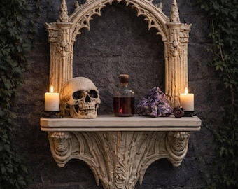 Estante de pared gótico STL – Altar de huesos – Decoración de fantasía oscura – Soporte de pared imprimible en 3D