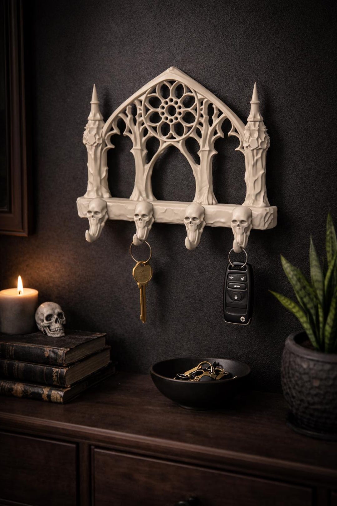 Gothic Skull Key Holder STL, Cathedral Wall Organizer, Dark Decor Hooks ...
