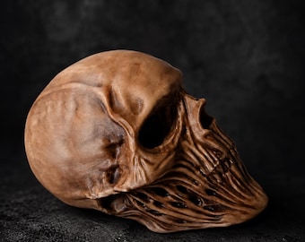 Gothic Skull Decor, Dark Fantasy Skull Sculpture, Horror Skull Statue, Macabre Home Decor, Gothic Shelf Decor, Hand Painted Skull