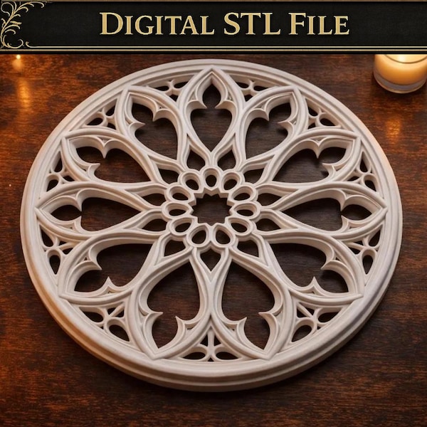 Gothic Rosenfenster STL-Datei | Notre Dame inspirierte Kathedrale Dekor (Digitaler Download)