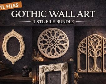 Gothic Wall Art STL Bundle | Rose Window, Skull Frame, Tree Triptych (Digital Download)