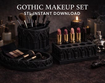 Gothic Cathedral Makeup Organizer STL Bundle | Vanity Set, Brush Holder (3D Print Files)