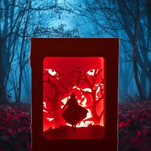 Little Red Riding Hood Shadowbox: 3D Papercut Lightbox, Handmade Decor