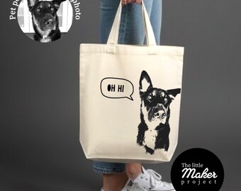 Aangepaste draagtas huisdierportret, gepersonaliseerde canvas schoudertas met ritssluiting, draagtas hond moeder, shopper kattenliefhebber, uniek dierlijk persoon draagt tassen