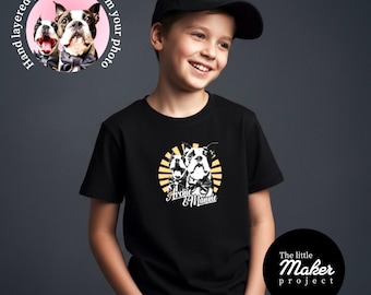 Custom Pet Portrait T Shirt, Personalized Dog Tee, Hand Layered Art Pet Face Tshirt, Kids Dog Lover Top, Unique Birthday Gift For Children