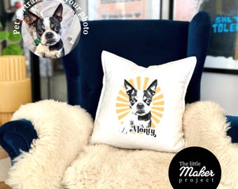 Custom Pet Memorial Cushion Cover, Personalised Dog Portrait Pillow, Pet Loss Sympathy Gift, Rainbow Bridge Keepsake